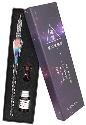 Gullor Stylo plume en verre, stylo cristal arc-en-ciel avec encre de calligraphie colorée, style A