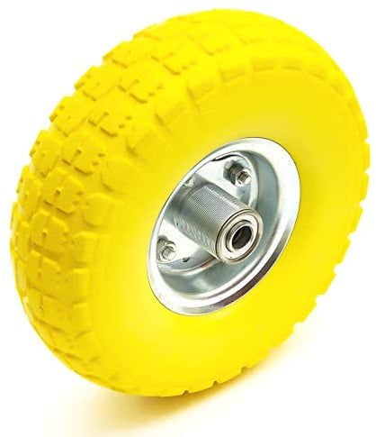 10 Inch 4.10/3.50-4 Solid Yellow PU Puncture Proof Tyre & Offset Hub Metal Wheel Barrow Wheelbarrow