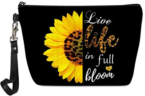 Renewold Kosmetiktasche aus PU-Leder für Damen, klein, mit Reißverschluss, wasserdicht, Aufbewahrungstasche, Sonnenblume Leopard (Schwarz) - RN-CC161Z8