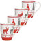 Tassen 4er Set Xmas Elch kariert in rot weiß - Klassische Porzellan Kaffeebecher als Weihnachtstassen in 10 cm - Süße Kaffeetassen für Weihnachten spülmaschinenfest und mikrowellengeeignet