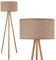 BAKAJI Lampada Piantana da Terra Design Moderno Struttura in Legno Luce Lampadina E27 60 W con Paralume in Tessuto Base Treppiede Dimensione 150 x 45 cm Arredamento Casa (Beige)