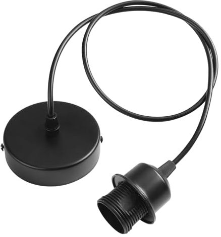 HEYOMART Ceiling Pendant Light Fitting, Metal E27 Screw Lamp Holder Suspended Pendant Light Fitting Kit with Lock Ring, 3 Core 100cm Flex Cable Ceiling Rose, Black