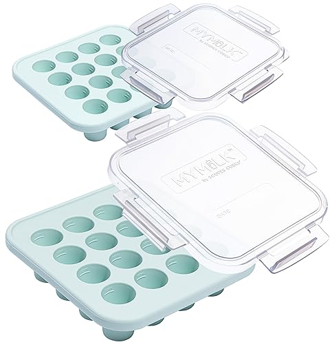 Souper Cubes MyMilk Plateau de congélation pour aliments pour bébé avec couvercle – Plateau de congélation en silicone de 14 ml – Récipient de rangement parfait pour les aliments pour bébés, les