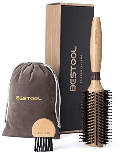 BESTOOL Rundbürste zum Föhnen, Wildschweinborsten mit Nylonstiften Rundhaarbürste, Professionelle Runde Stylingbürste für Damen und Herren, Glätten, Locken, Verbesserung der Haartextur (Barrel 22mm)