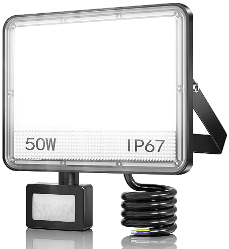YIQIBRO 50W LED Strahler mit Bewegungsmelder Außen, 2 in 1 PIR Fluter 5000LM Außenstrahler mit Bewegungsmelder, 7000K LED Scheinwerfer, IP67 Wasserdicht Aussenleuchte für Garten Garage Hof