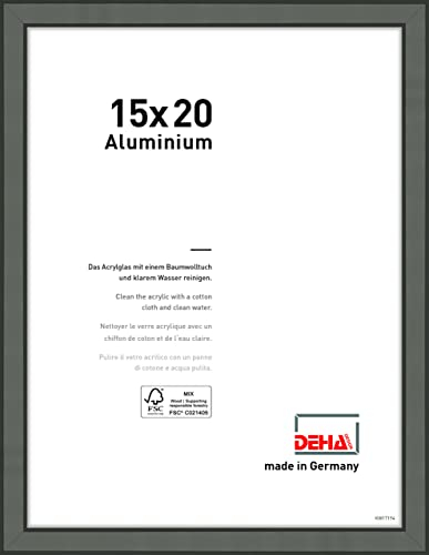 DEHA Design Bilderrahmen, 15 x 20 cm, Aluminium, Grau matt, Fotorahmen zum Auftstellen im Hoch- & Querformat, bruchsicheres Kunstglas, Boston