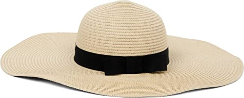 normani Damen Sonnenhut Strandhut mit großer Krempe - Sommerhut - Verstellbarer Strohhut mit Band und UV Schutz Farbe Natur