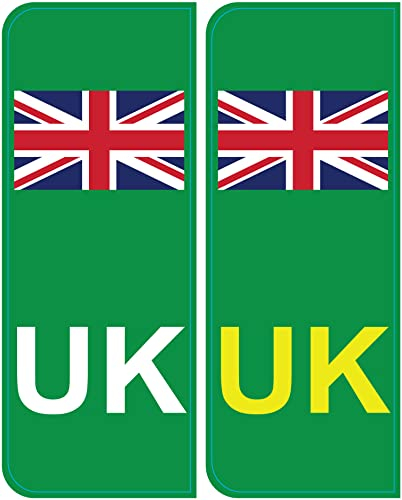 Pack of 2 Green EV UK Number Plate Sticker Self Adhesive (105 x 40 mm) Waterproof UK Car Stickers for Europe Cars, Vans & Trucks Packwithยฎ