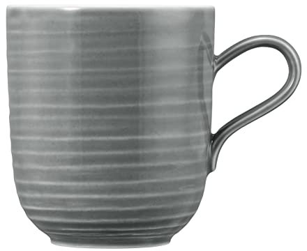 Seltmann Weiden Terra Kaffeebecher, 400 ml, Henkelbecher mit spiralförmigem Relief, Spülmaschinen- und mikrowellenfest, Porzellan, Perlgrau