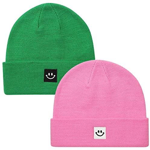 Paladoo Strickmütze mit Smile Face, 2 Stück Pink/Kelly Green, Einheitsgröße