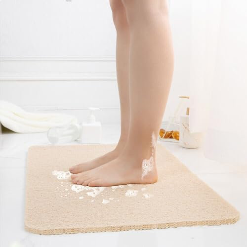 Shower Mat for Inside Shower, Bath Mat Non Slip Anti Mold Antibacterial Soft PVC Bath Mat for Bathroom Wet Shower Areas (Beige)