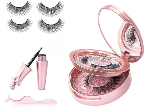 Magnet Wimpern Künstliche Magnetwimpern Wiederverwendbare Falsche Magnetic Eyelashes mit Pinzette und Aufbewahrungskiste für Tägliches Make up, Dating, Party (2 Paare)