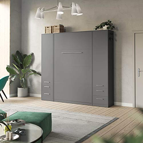 SMARTBett Wohnwand Set mit Schrankbett Standard 140x200 Vertikal + 2 x 50-Schränke Anthrazit