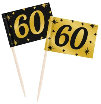 PD-Party - Cocktailstäbchen für 60. Geburtstag - Deko Geburtstag - Jubiläum Dekoration - Schwarz Gold Deko - Party Deko - 60. Geburtstag Junge & Mädchen - Geburtstags Deko - 50 Stück