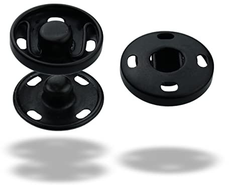 S-Feder Druckknöpfe zum Annähen wählbar in 8 Größen, rostfrei, Grundmaterial Messing, in der Farbe schwarz (10 Stück - 25 mm)