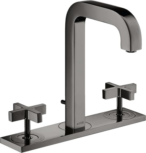 hansgrohe AXOR Citterio 3-Loch Waschtischarmatur 170, Zugstangen-Ablaufgarnitur, Auslauf 140mm, Kreuzgriffe, Platte, Farbe: Polished Black Chrome