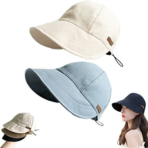 MAIMiao Chapeau de Protection UV sans Maquillage,Chapeau de Soleil pour Femmes,Chapeau de Soleil UPF50+ pour Femmes (D-2pcs)