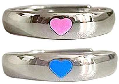 2 Stück Leuchtende Herz Blau Liebe Form Fluoreszierende Ringe Luxus Paar Ringe Schmuck Geschenk Valentinstag Ornament Leuchtend für Männer Frauen Leuchtend im Dunkeln