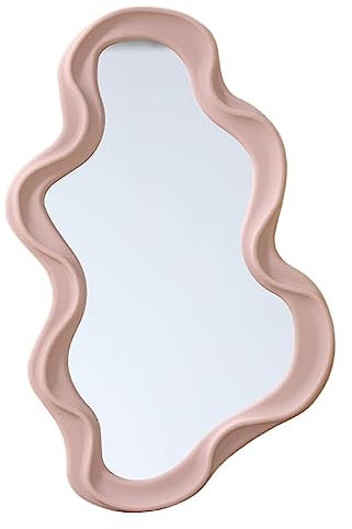 Mokoze Asymmetrischer Wandspiegel, Kreative Einzigartige Dekoration, 41 x 25 cm, Unregelmäßiger Rand, Rosa für Badezimmer, Wohnzimmer