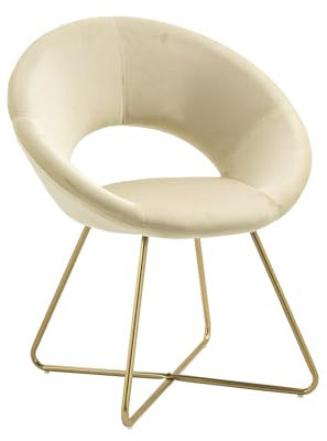 IlGruppone Poltrona Tonda Camera da Letto in Velluto Design Moderno, Sedia Imbottita Circolare con Gambe in Metallo Placcato Oro - Poltroncina per Salotto con Seduta Morbida Modello Grace - Beige