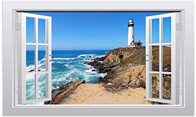 THREMA Quadri Moderni Con Finestra. Stampe e Quadri su Tela Paesaggio. Faro sul mare Seascape Quadro finte finestre. Dipinto su tela per la decorazione domestica 30x50cm12 x20 Senza cornice