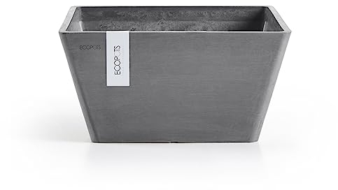 Ecopots Blumentopf Berlin Grau - 31 x 31 cm quadratisch - Pflanzentopf aus Recycling Kunststoff - Übertopf modern für Indoor und Outdoor zB f Kräuter