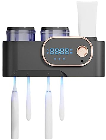 Multifunktionaler intelligenter Induktions-UV-Licht-Zahnbürstenhalter, elektrische Aufbewahrungsbox, automatischer Zahnpastaspender, Sterilisatorbox,Black