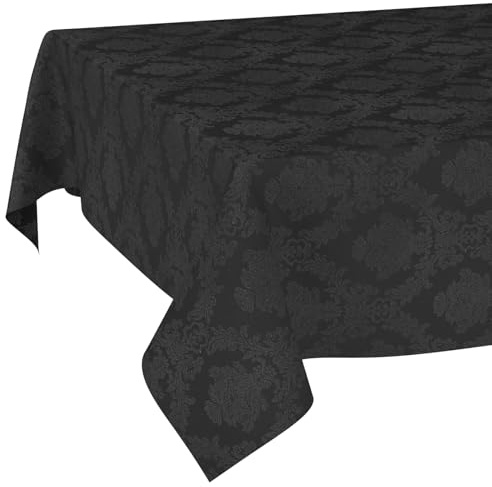 ANRO Tischdecke abwaschbar Damast Barock Schwarz 180x120 cm In-/Outdoor | ideal für Garten, Terrasse & Esszimmer – Gartentischdecke wetterfest – Tischwäsche aus beschichtetem Stoff