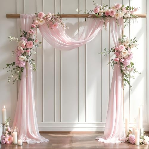Wedding Arch Draping Fabric 28 x19FT, Sheer Chiffon Fabric Backdrop,1 Panel Blush Drapes for Wedding Ceremony Decor, Decorative Arch Drapery for Birthday Party Ceiling Curtain Backdrop