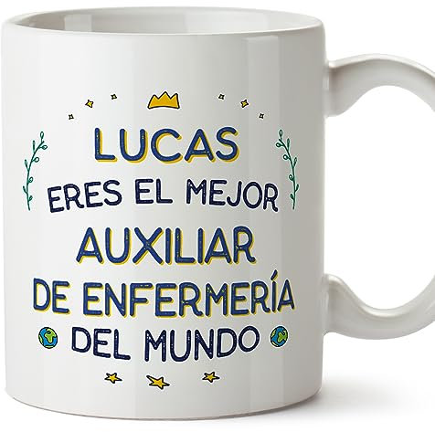 MUGFFINS Tazas Personalizadas para AUXILIAR DE ENFERMERÍA hombre - En Español - Mejor del Mundo - 11 oz / 330 ml - Regalo Personalizable original y divertido