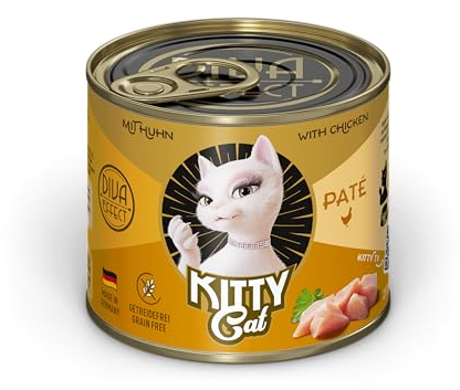 KITTY Cat Paté Huhn, 6 x 200 g, Nassfutter für Katzen, getreidefreies Katzenfutter mit Taurin, Lachsöl und Grünlippmuschel, Alleinfuttermittel mit hohem Fleischanteil, Made in Germany