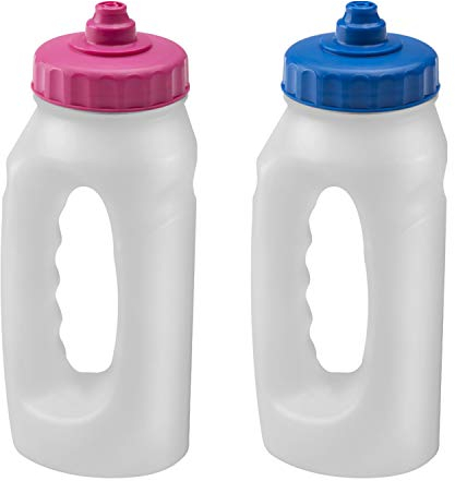 Twizzle & Twig Running Water Bottle Handheld 500ml Leakproof Spout Light Weight BPA Free Easy Grip Ideal for Runners Jogging Sports Gym Training 2 Pack (Pink & Blue Lids)