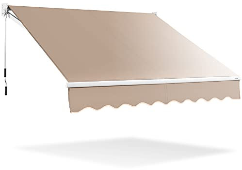 GYMAX Tenda da Sole per Balcone, Tende da Sole a Bracci Estensibili con Tettuccio Impermeabile e Protezione Solare, Tenda da Sole per Esterno Avvolgibile (Beige, 295 x 200 cm)