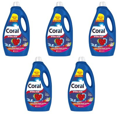 Coral Colorwaschmittel Optimal Color Flüssigwaschmittel für länger strahlende Farben mit Farbpflege-Kraft natürlicher Herkunft 40 WL 5x 2 Liter