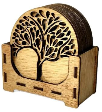 CrisPhy Untersetzer „Baum des Lebens“ – Untersetzer aus Holz, 12er-Set, 9 x 9 cm, Untersetzer für Kaffee und Tee, Baum des Lebens zum Reinigen und Meditieren – spirituelle Symbole aus Holz