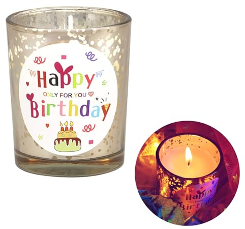 Ronoza® Geburtstagsgeschenk für Frauen, Geburtstagskerzen Happy Birthday Duftkerze, Kerzen Geburtstag, Blumig & Persimmon Duftkerze (Sternenstern Gold)