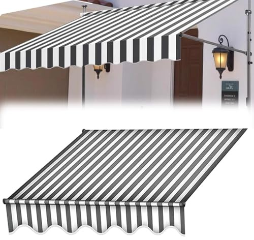 Markisenbespannung Markisenstoff Ersatz für Terrassen Klemmmarkise, Polyester Überdachung, UV Schutz Waterproof Markisen Ersatzstoff Ersatztuch(Black White,300cm)