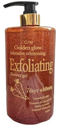 Golden Glow Intensive Whitening Exfoliating Shower Gel, Body Wash with Tumeric & Carrot Extract 1000ml