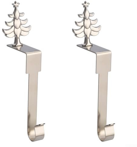 Puupaa 2 Stück Weihnachtsstrumpf-Kleiderbügel, 4 Stile, Weihnachtsstrumpfhalter für Kamin, Kaminsims, Metall, Weihnachtsstrümpfe und Halter für Ferienhausdekoration (Weihnachtsbaum)
