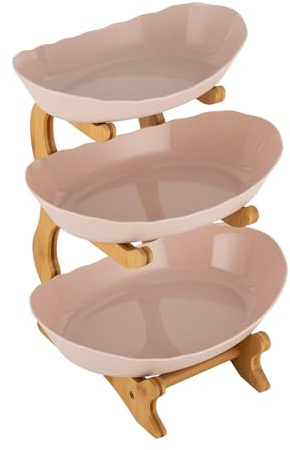 Obstschale, 3 Etagen Fruchtkuchen Stehen, Obst Etagere mit Natürlichem Bambus, Platzsparendes Ständer Servierteller, Abnehmbare Küche Ablagekorb, für Desserts, Gemüse, Süßes
