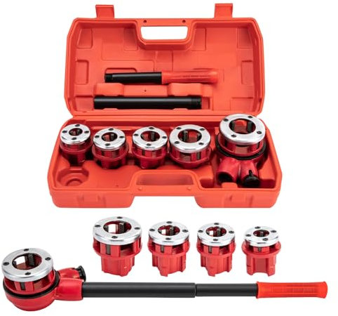 Schneidkluppe mit 5 Gewindeschneidbacken, Gewindeschneider Rohrschneider Kluppe Gewindeschneidkluppe Schneidkluppensatz für Sanitärinstallationen mit 5Matrizen 3/8, 1/2, 3/4, 1, 1-1/4