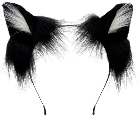 ZFKJERS Handgemachte Pelz Fuchs Wolf Katzenohren Kopfbedeckung Verkleidung Cosplay Tier Pelzigen Ohren Kopf Zubehör für Halloween (Schwarz)