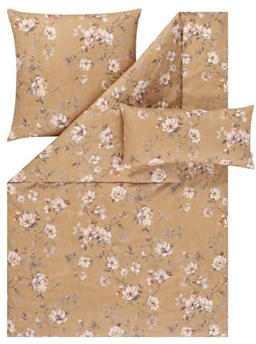 ESTELLA Mako-Satin Bettwäsche 200x200 Lara Messing Rosen Blütenzweige 7954-740