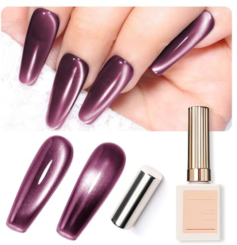 U-ShineinCat Eye Gel Nail Polish,Holographic Shimmer Cat UV Nail Polish Night Purple Cat Eye Gel,Jelly Crystals Cat Eye UV Gel Soak Off UV Nail Polish With Magnetic Stick for Nail Art,15ml