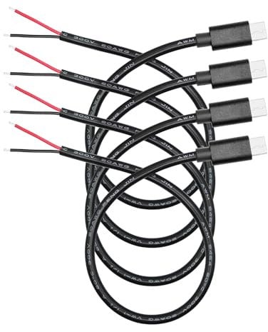 Riertostng USB C to 2 Pin Bare Wire Open End Power Cable 11inch, 5V/5A USB Type C Male Plug 2 Pin Pigtail Cable 20AWG, for USB Type C Equipment Installed or Replacement Repair DIY Cable - 4Pcs