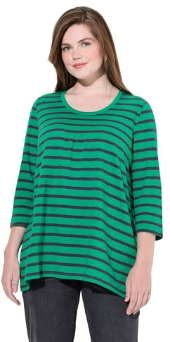 Ulla Popken Damen große Größen Übergrößen Plus Size Shirt, Ringel, A-Linie, Rundhals, Zierfalten, 3/4-Arm moosgrün 46+ 834195451-46+
