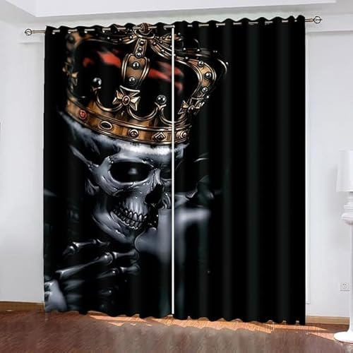 ZZTBQ Totenkopf Gardinen Blickdichte Vorhänge Schwarz Totenkopf Gotisch Schädel Gardinen Vorhang Thermovorhang mit Ösen für Schlafzimmer Wohnzimmer Verdunklungsvorhang, 70x160 cm (BxH), 2er Set