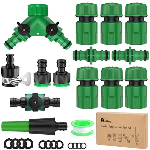 15 Pezzi Raccordi per Tubo Acqua Giardino, Universale Raccordi per Tubi Flessibili Kit per 1/2 pollice e 3/4 Pollice, Raccordi Rapidi Acqua per Irrigazione, Giardino, Lavaggio Auto
