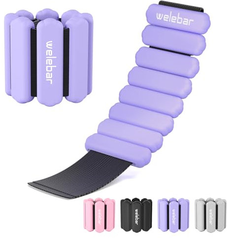 Welebar Adjuestable Wrist Weights for Women, Set of 2(1 lb Each) Wearable Silicone Ankle Weights for Running, Yoga, Fitness Training, Aerobics, Pilates (Purple)