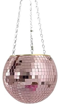 WJLYDM Hängender Blumentopf mit Discokugel und Kette, reflektierende Retro-Spiegelkugel, Pflanzgefäße, Dekoration for Pflanzen im Innen- und Außenbereich(Pink)